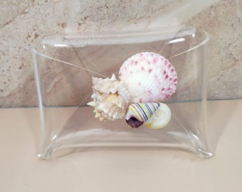 Vtg Clear Acrylic Letter Napkin Holder Sea Shells Walt Disney Company