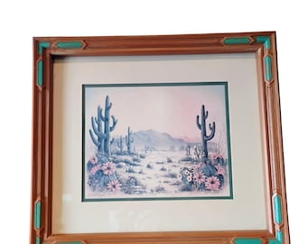 Vtg Desert Landscape Art by Kathleen English Pitts Southwestern Frame - READ