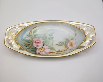 RS Germany Oblong Tray Dish Hand Painted Floral Lustreware Vintage 30s Art Deco