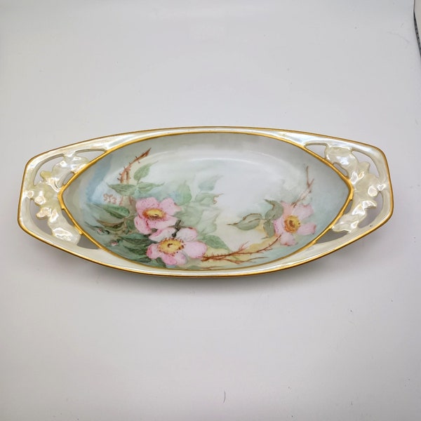 RS Germany Oblong Tray Dish Hand Painted Floral Lustreware Vintage 30s Art Deco