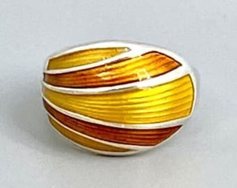 David Andersen Norway Sterling Silver Orange Yellow Enamel Ring Adjustable Sz 6