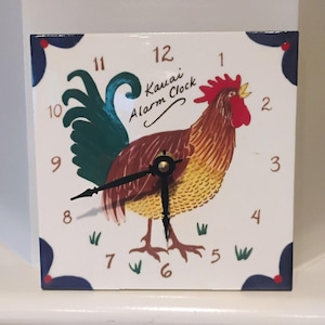 VTG Hawaii handgeschilderde haan keramische tegels Kauai wekker 6 x 6 inch - LEZEN