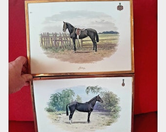 VTG Set of 2 German Porcelain Wall Tiles Brass Framed Horse Riedel York Berlin