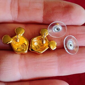 Vintage Disney Mickey Mouse Enamel Rhinestone Gold Tone Pierced Stud Earrings image 4