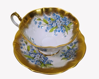 Vintage Queen Anne Bone China Blue Floral Cup & Saucer Set Made in England