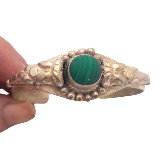 VTG 1980s Nepal Sterling Silver Malachite Bracele… - image 4