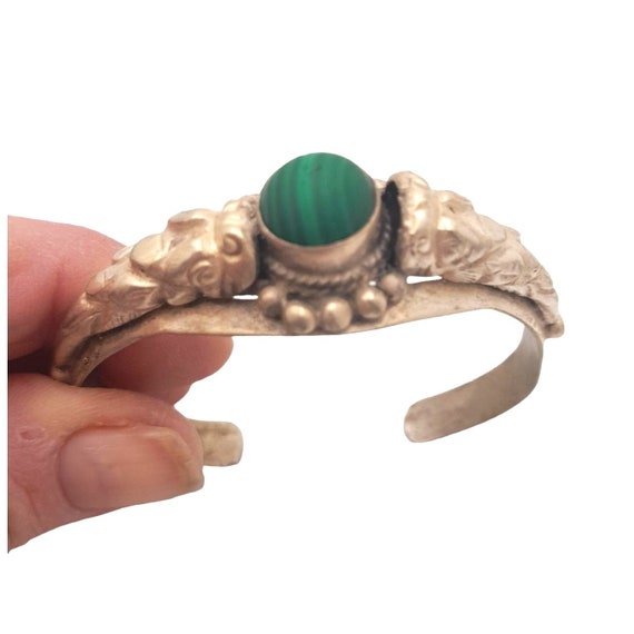 VTG 1980s Nepal Sterling Silver Malachite Bracele… - image 1