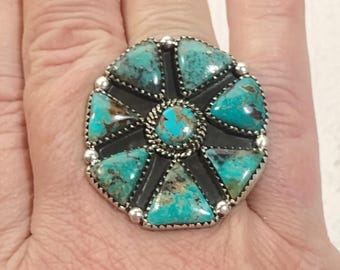 Sterling Silver Sierra Nevada Turquoise Cluster Ring Statement Amazing Matrix