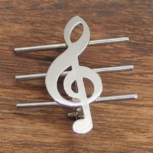 Vintage Sterling Silber Violinschlüssel Brosche Pin signiert Eine Musiknote Personal