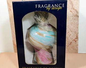 Vtg New in Box Catalytic Fragrance Lamp 8" Swirly Glass Pink Blue Gold Glitter