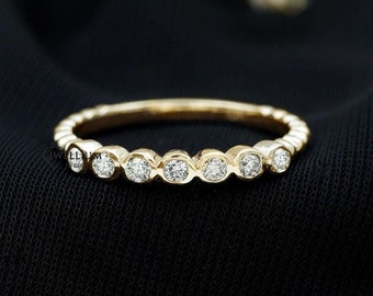 Diamond Bezel Set 14k Gold Half Eternity Wedding Band