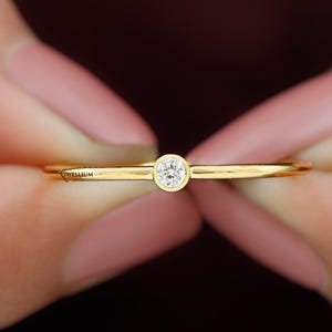 14k Gold Solitaire Diamond Ring: Bezel Set Promise Ring