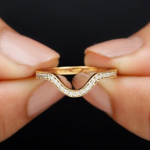Real Diamond Curved Enhancer for Engagement Ring in Gold, Natural Diamond Curved Ring Sustainable Wedding Band for Women, Anniversary Gift