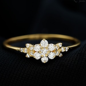 Natural Diamond Cluster Ring, 18K Solid Gold Diamond Cluster Engagement Ring, Diamond Stackable Ring, Diamond Wedding Ring, Gift For Her