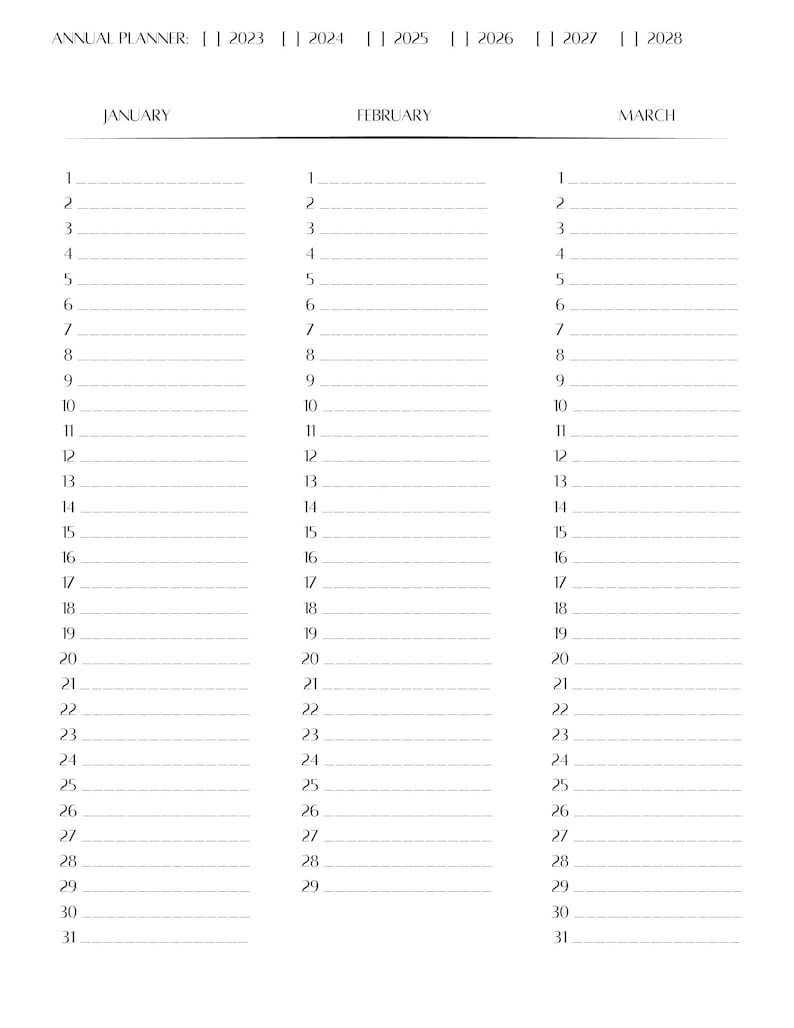 Annual Planner Pages Digital Printable. Etsy