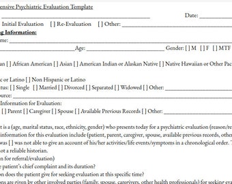 Comprehensive Psychiatric Evaluation Digital Printable