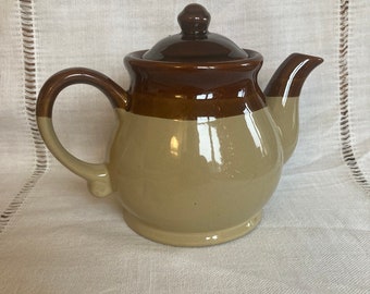 Mid century Ceramic tea pot brown two glazed pottery, vintage
