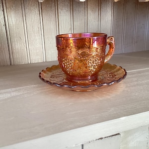 Carnival Glass Cup and Saucer - Etsy
