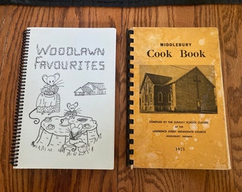 vintage cookbooks- 1975 Middlebury Cookbook - 1994 Woodlawn Favorites Waterloo, Ontario