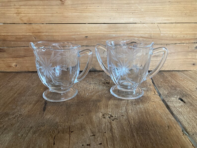 Vintage Glass Creamer and Sugar Set Etsy