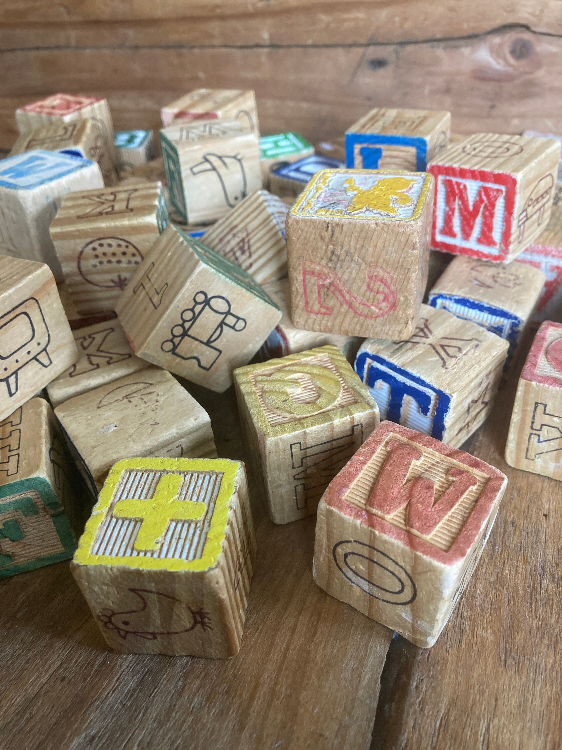 Vintage Wooden Alphabet Blocks Etsy