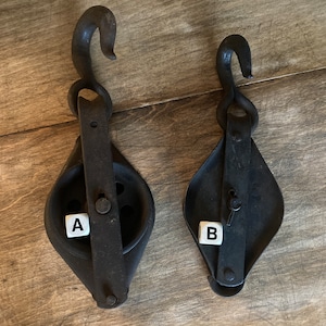 Vintage Single Metal Pulley with hook, plant hanger