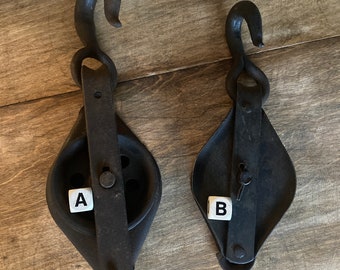 Vintage Single Metal Pulley with hook, plant hanger