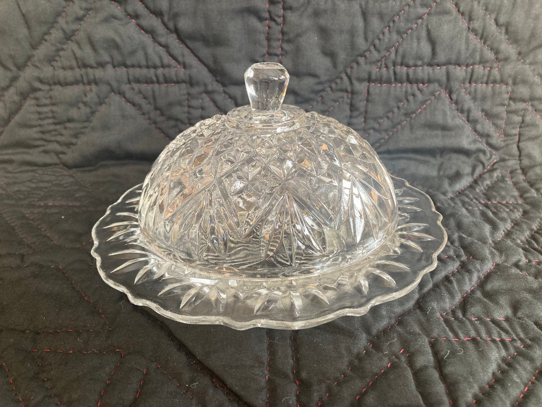 Vintage Round Cut Glass Butter Dish With Lid Etsy