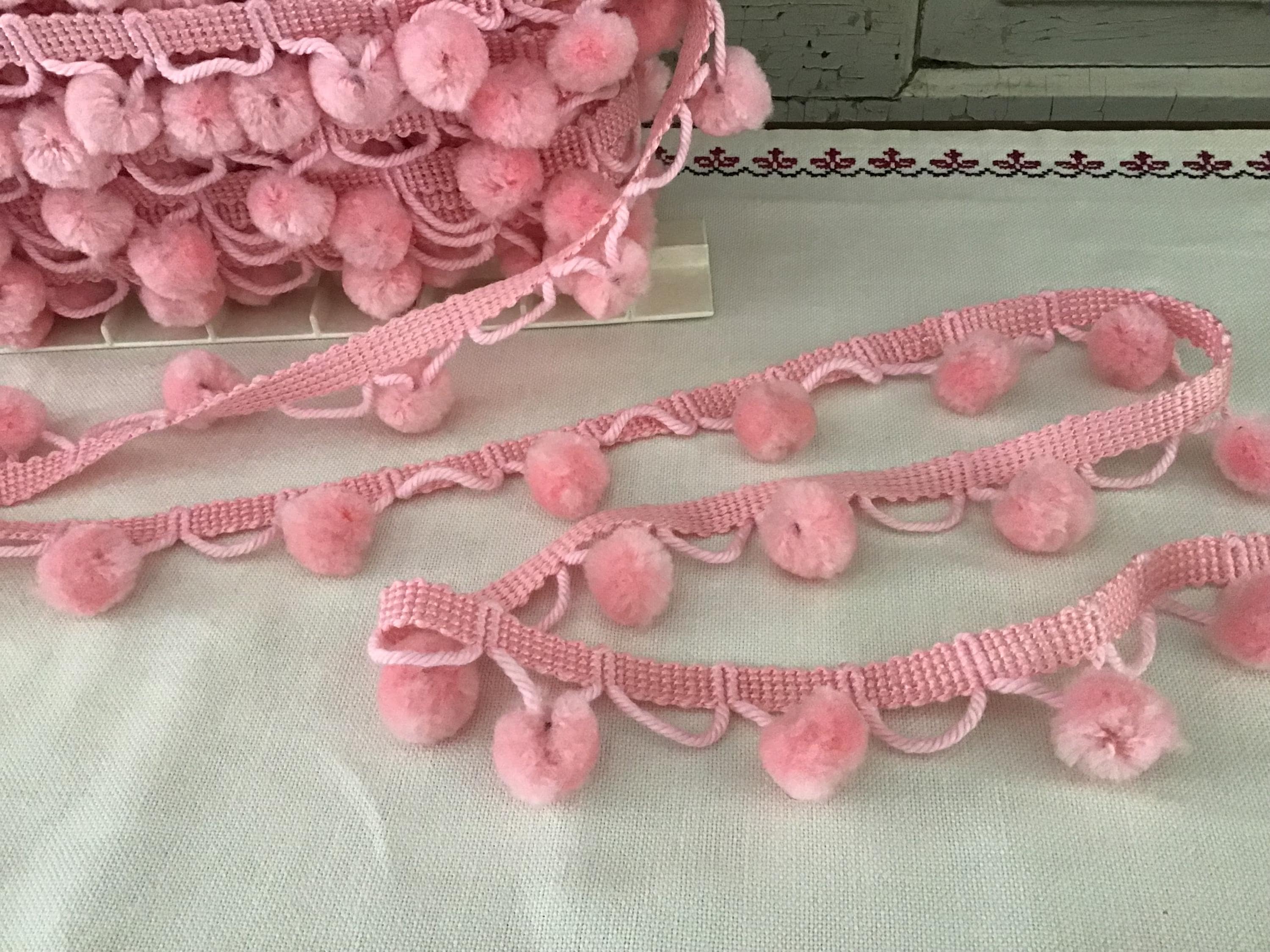 Vintage Pink Pom Pom Trim. Sold By The Yard