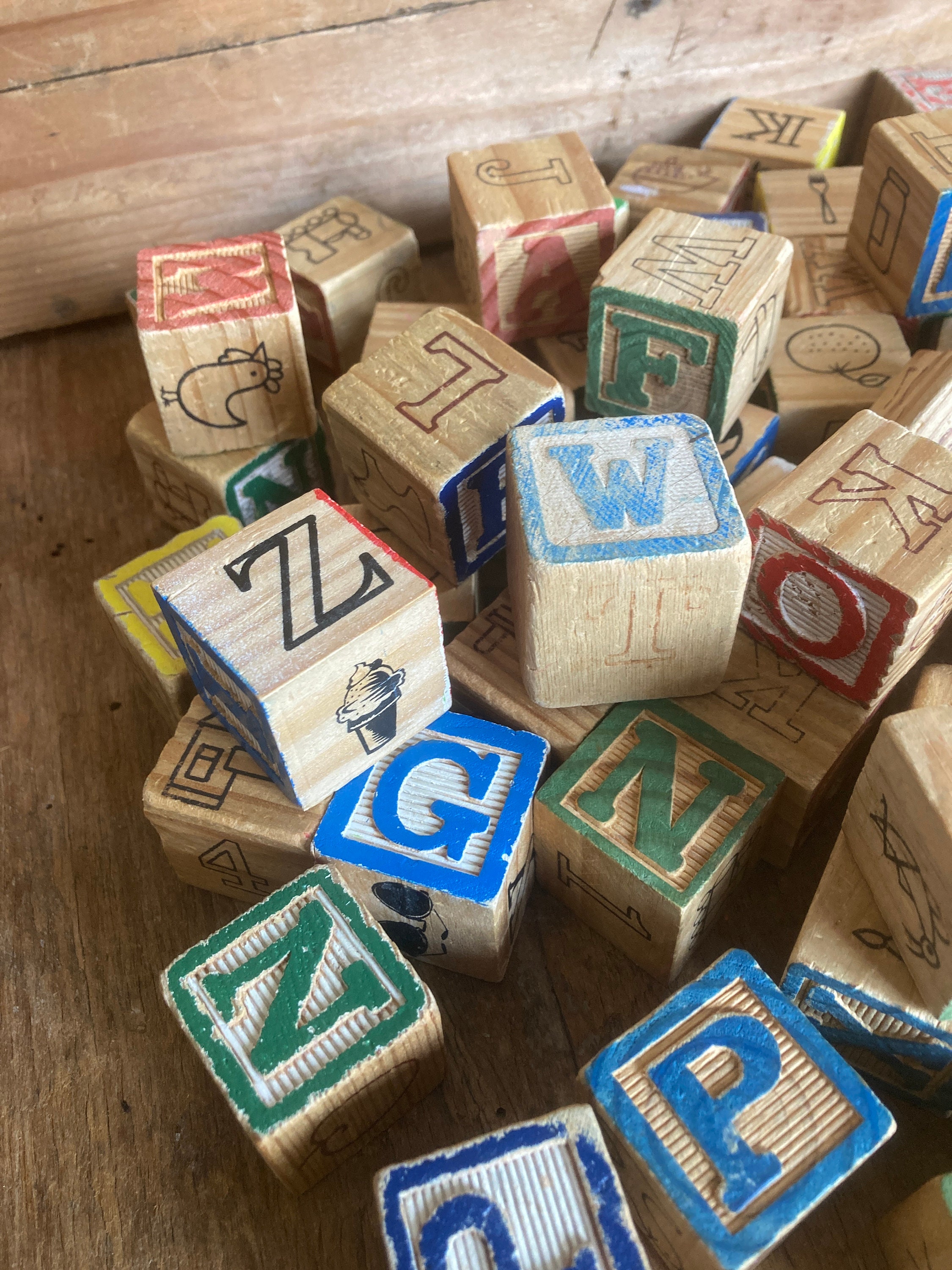 Vintage Wooden Alphabet Blocks Etsy