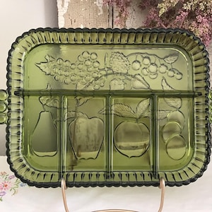 Indiana Glass Co. Avocado Green Sectional Relish Tray/Platter