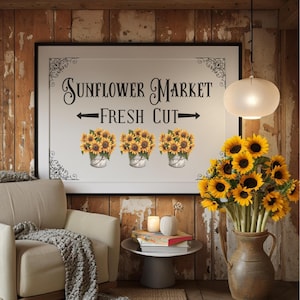 Sunflower Market Fresh Cut Printable Graphic *Instant Digital Download JPEG, PNG* (2 Graphics/2 ZIP Files)