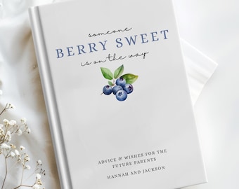 Gastenboek voor een babyshower met bessenmotief, Wensen voor baby Blueberry, Iemand liefs is onderweg, Babyshowerdecoratie met bessenmotief, Gepersonaliseerd gastenboek