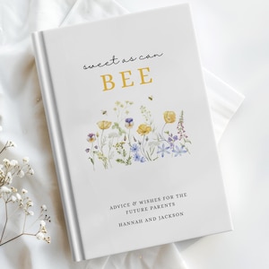 Livre d'or pour une baby shower sur le thème des abeilles, vœux pour bébé abeille, décoration personnalisée pour une baby shower sur le thème des abeilles, livre d'or personnalisé avec le nom de la future maman image 1
