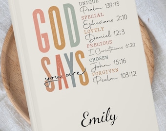 Personalized Prayer Journal For Christian, Women's Prayer Journal Christian Sister In Christ Christian Gift Journal, God Says You Are Diary