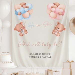 Gender Reveal Sign, Bear Gender Reveal Backdrop Banner, He or She Decorations, Gender Reveal Decor, Pink Or Blue, Boy Or Girl Sign Bear Baby