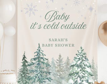 Baby it's Cold Outside Baby Shower Welcome Sign Custom Winter Christmas Tree Snow Theme Decor Personalized Sprinkle Backdrop Snowflake