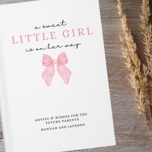 Pink Bow Baby Shower Guest Book, Wishes for Baby, Baby Girl Is On The Way Baby Shower Decor Custom Guestbook, Coquette Personalized Name