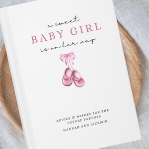 Girl Baby Shower Guest Book, Baby Booties, It&#39;s A Girl Baby Decor Custom Guestbook Gender Reveal Advice For Parents, Wishes For Baby