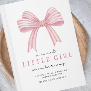 Pink Bow Baby Shower Guest Book, Wishes for Baby, Baby Girl Is On The Way Baby Shower Decor Custom Guestbook, Coquette Personalized Name