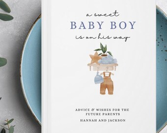 Boy Baby Shower Guest Book, Baby Booties, Oh Boy Baby Decor Custom Guestbook Gender Reveal Advice For Parents, Wishes For Baby