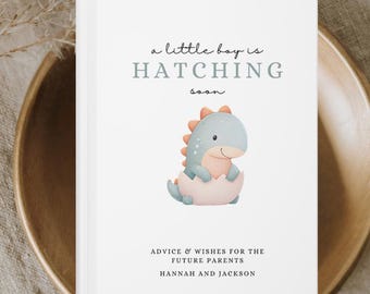 Dinosaur Baby Shower Guest Book, Wishes for Baby, A boy is Hatching Soon Baby Shower Decor Custom Guestbook Personalized RAWR
