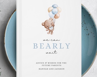 Gastenboek voor een babyshower met berenthema, Wensen voor de baby, We kunnen bijna niet wachten, Babyshowerdecoratie, Gastenboek op maat, Gepersonaliseerd