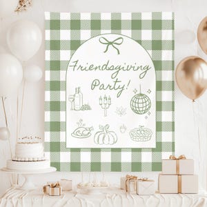 FRIENDSGIVING Party Banner Welcome Sign Fall Thanksgiving Potluck Sign Hand Drawn Holiday Dinner Party for Friends Thanksgiving Pumpkin image 1