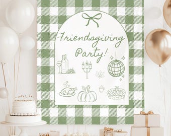 FRIENDSGIVING Party Banner Welcome Sign Fall Thanksgiving Potluck Sign Hand Drawn Holiday Dinner Party for Friends Thanksgiving Pumpkin