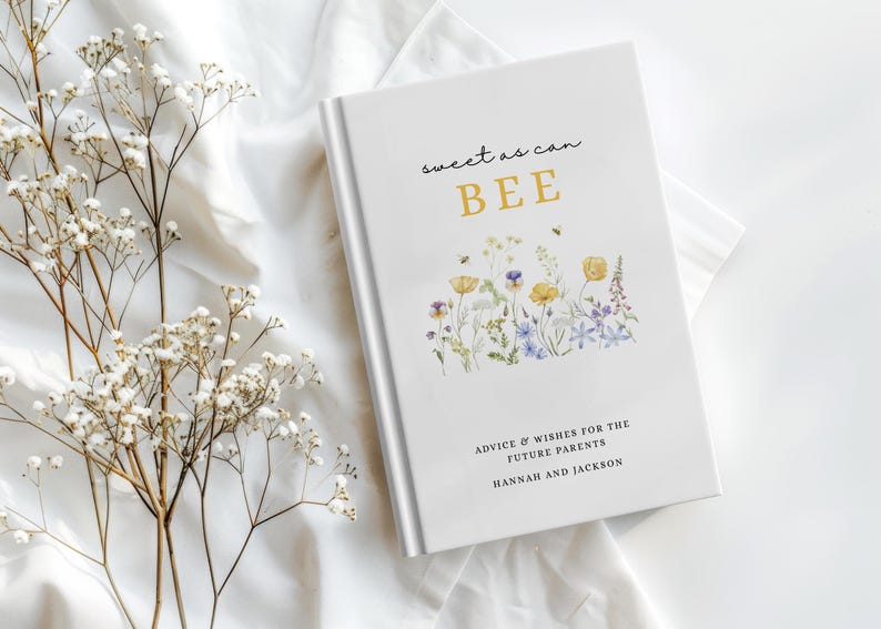 Livre d'or pour une baby shower sur le thème des abeilles, vœux pour bébé abeille, décoration personnalisée pour une baby shower sur le thème des abeilles, livre d'or personnalisé avec le nom de la future maman image 1
