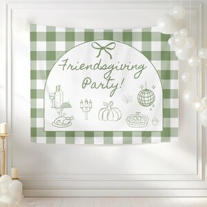 FRIENDSGIVING Party Banner Welcome Sign Fall Thanksgiving Potluck Sign Hand Drawn Holiday Dinner Party for Friends Thanksgiving Pumpkin image 6