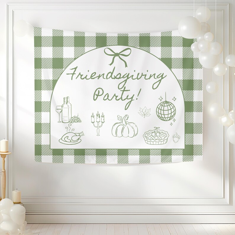 FRIENDSGIVING Party Banner Welcome Sign Fall Thanksgiving Potluck Sign Hand Drawn Holiday Dinner Party for Friends Thanksgiving Pumpkin image 6