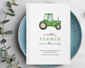 Groene tractor babyshower gastenboek, wensen voor baby, een kleine boer is onderweg Decor babyshower cadeau voor dochter gepersonaliseerd