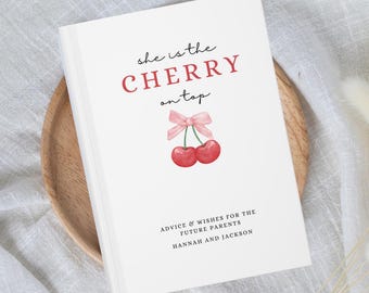 Cherry Baby Shower Guest Book, Wishes for Baby, She is the Cherry On Top, Baby Shower Decor Custom Guestbook, Advice Personalized Name